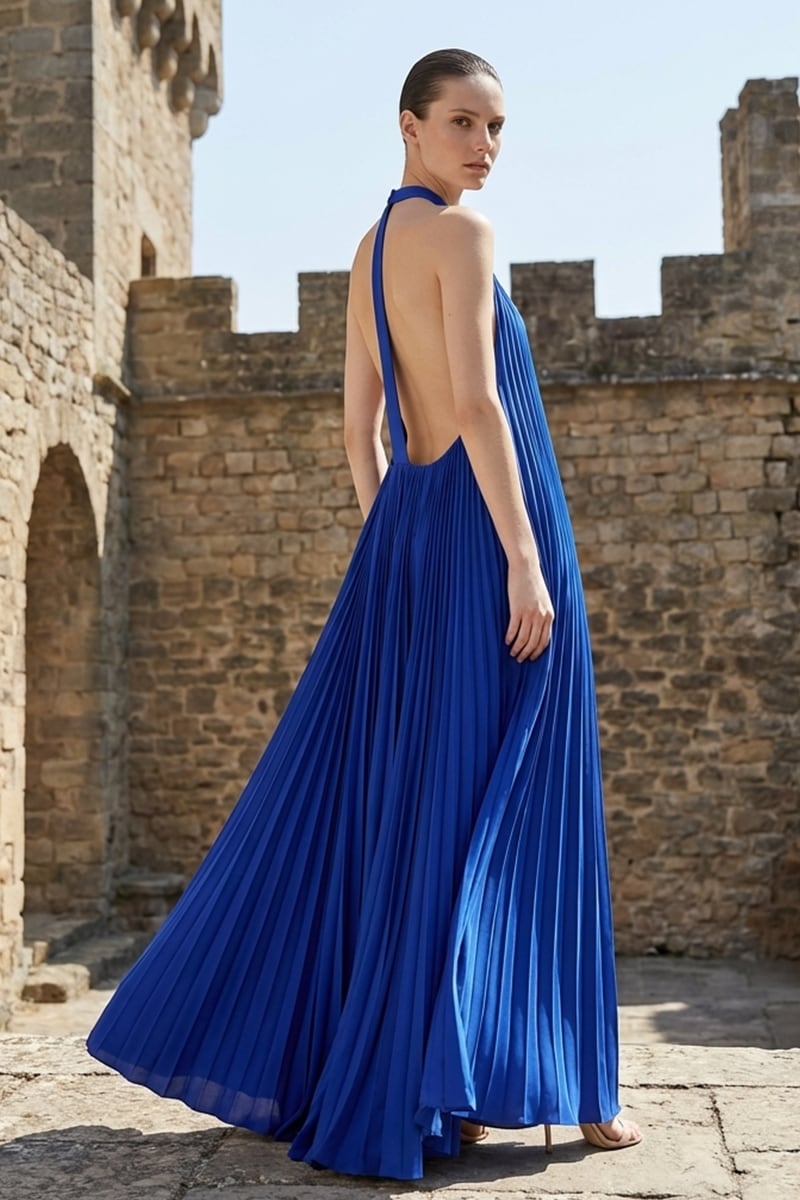 Cyane Pleated Halter Maxi Dress | JewelClues