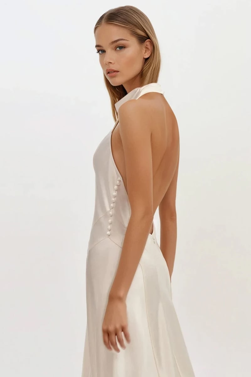Daphne Backless Satin Gown | Jewelclues