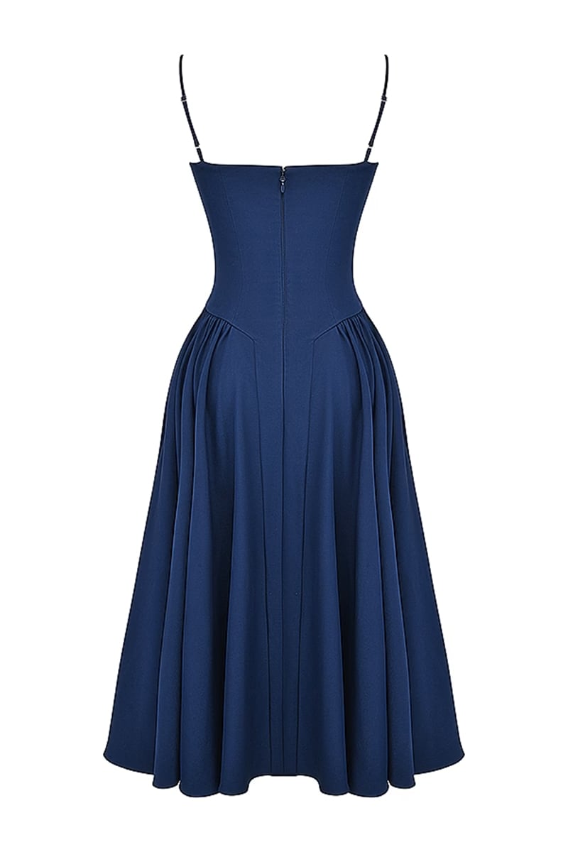 Daydreamer Tea-Length Navy Midi Dress - Jewelclues