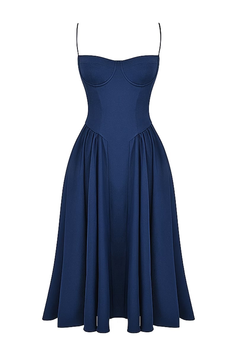 Daydreamer Tea-Length Navy Midi Dress - Jewelclues