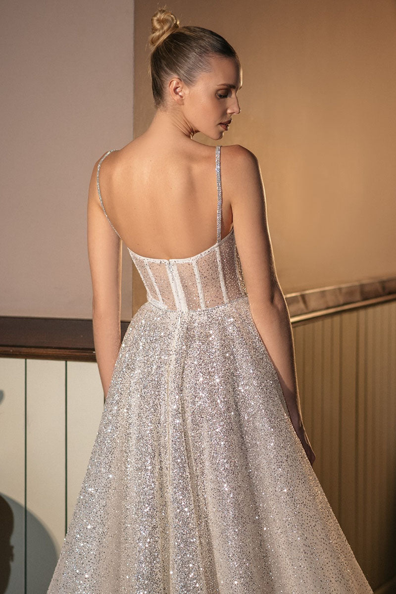 Dazzling Moi Glitter Sleeveless Midi Dress | Jewelclues | #color_champagne