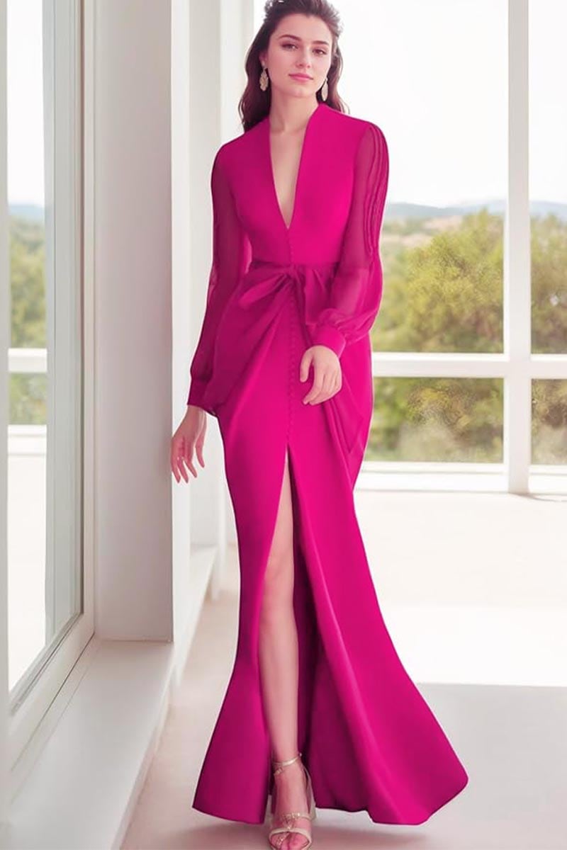 Dimitris Bishop Sleeve Maxi Dress | Jewelclues #color_fuchsia