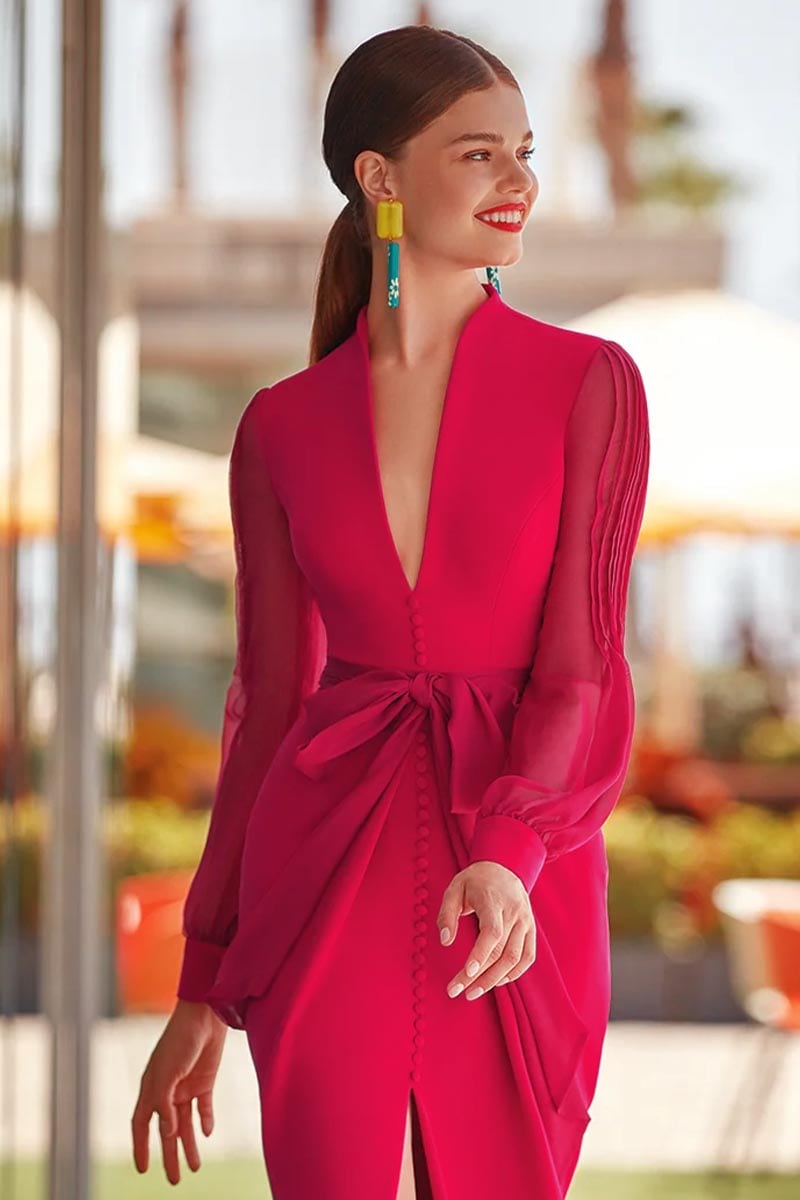 Dimitris Bishop Sleeve Maxi Dress | Jewelclues #color_red