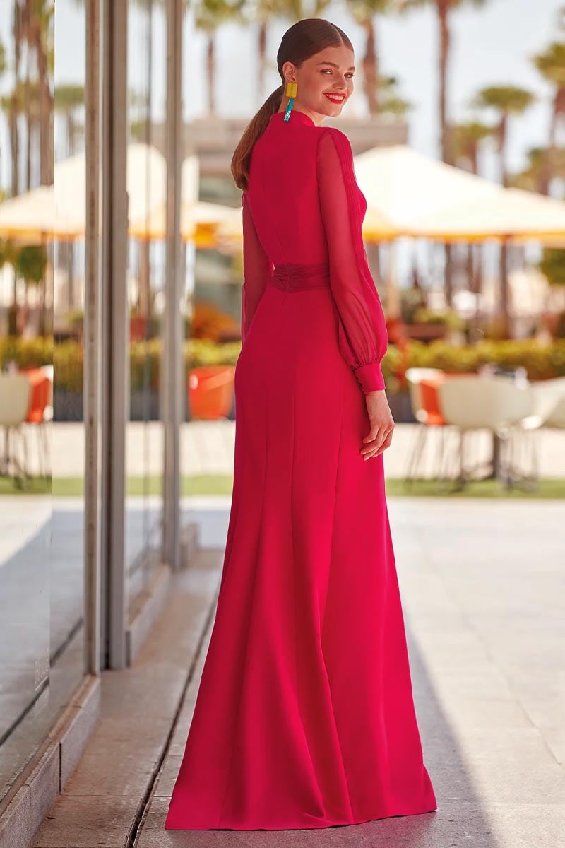 Dimitris Bishop Sleeve Maxi Dress | Jewelclues #color_red
