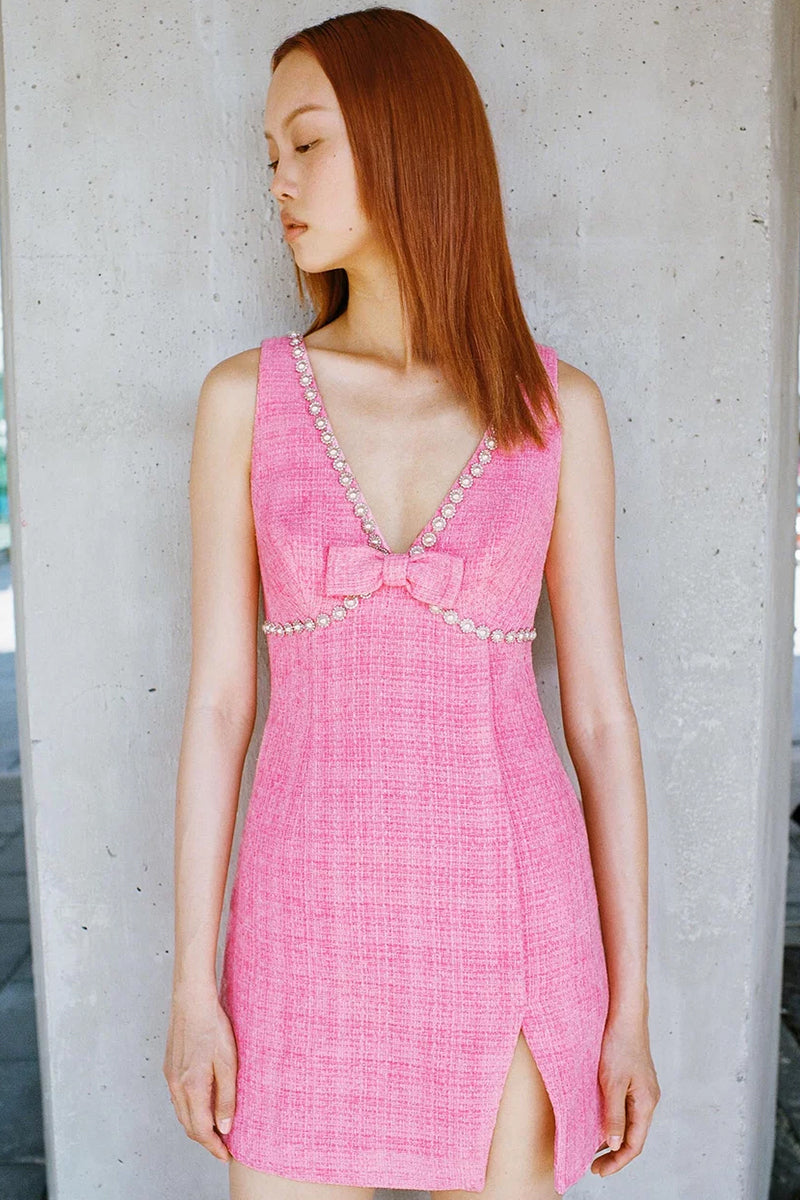 Dionne Pink Tweed Mini Dress | Jewelclues