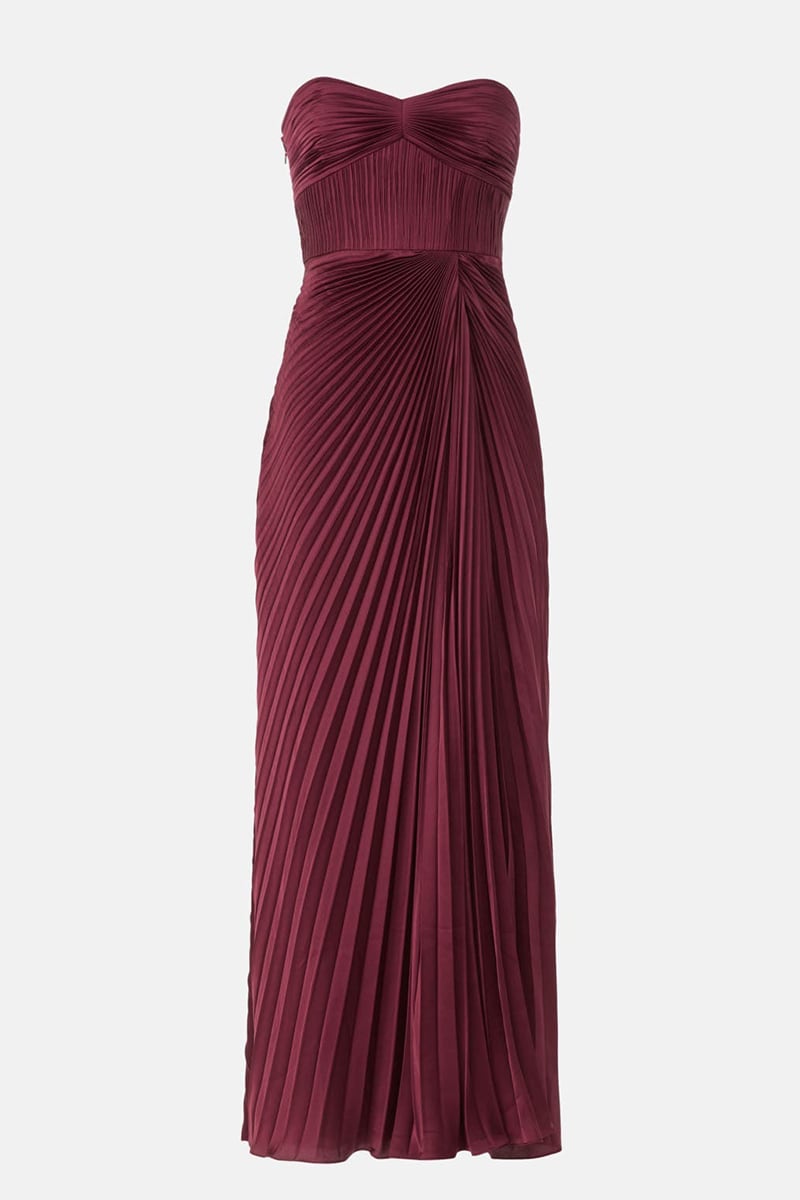 Divina Pleated Strapless Gown | Jewelclues #color_wine