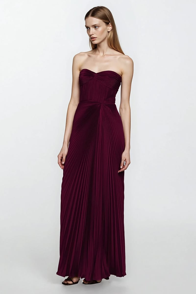 Divina Pleated Strapless Gown | Jewelclues #color_wine