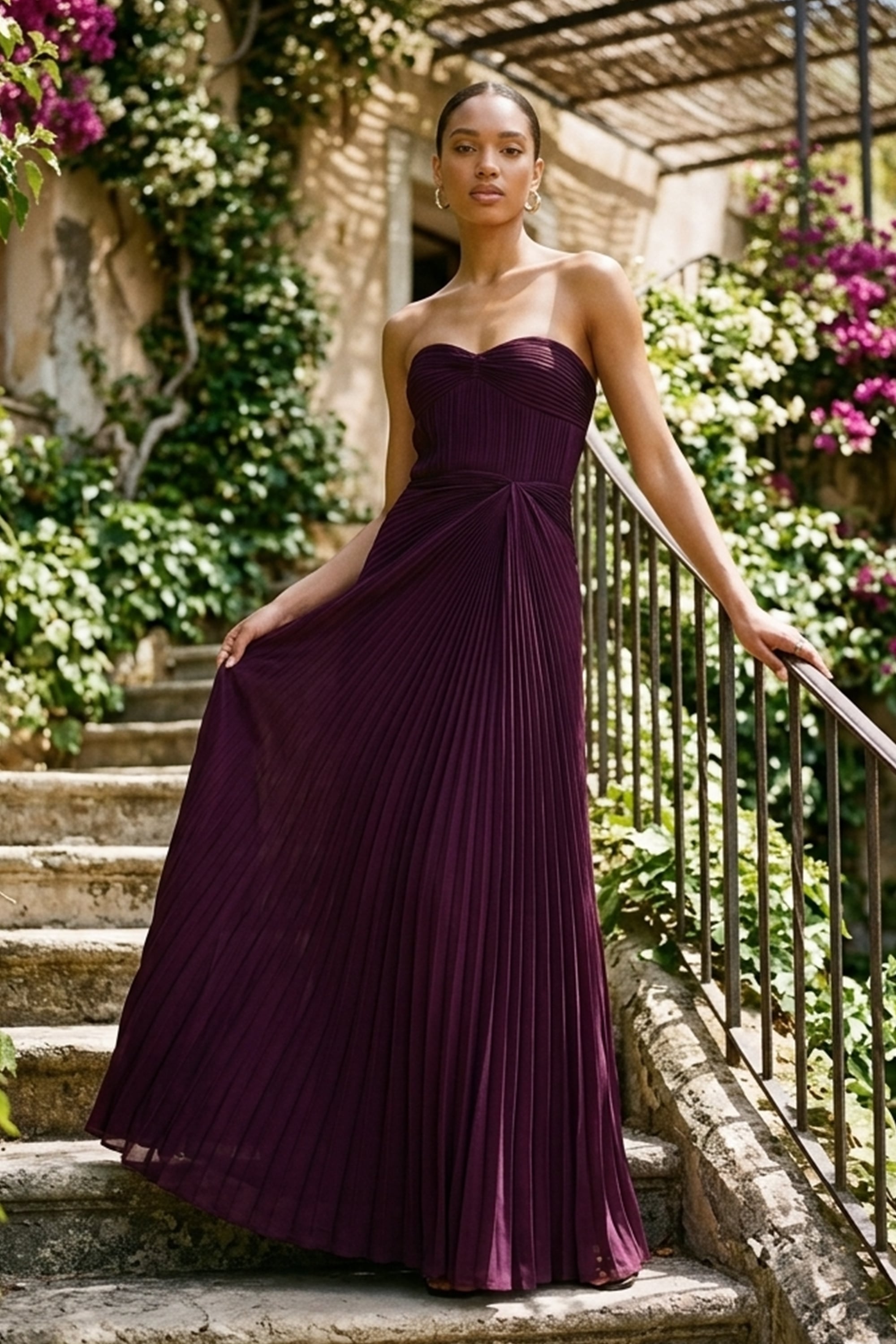 Divina Pleated Strapless Gown | JewelClues #color_wine