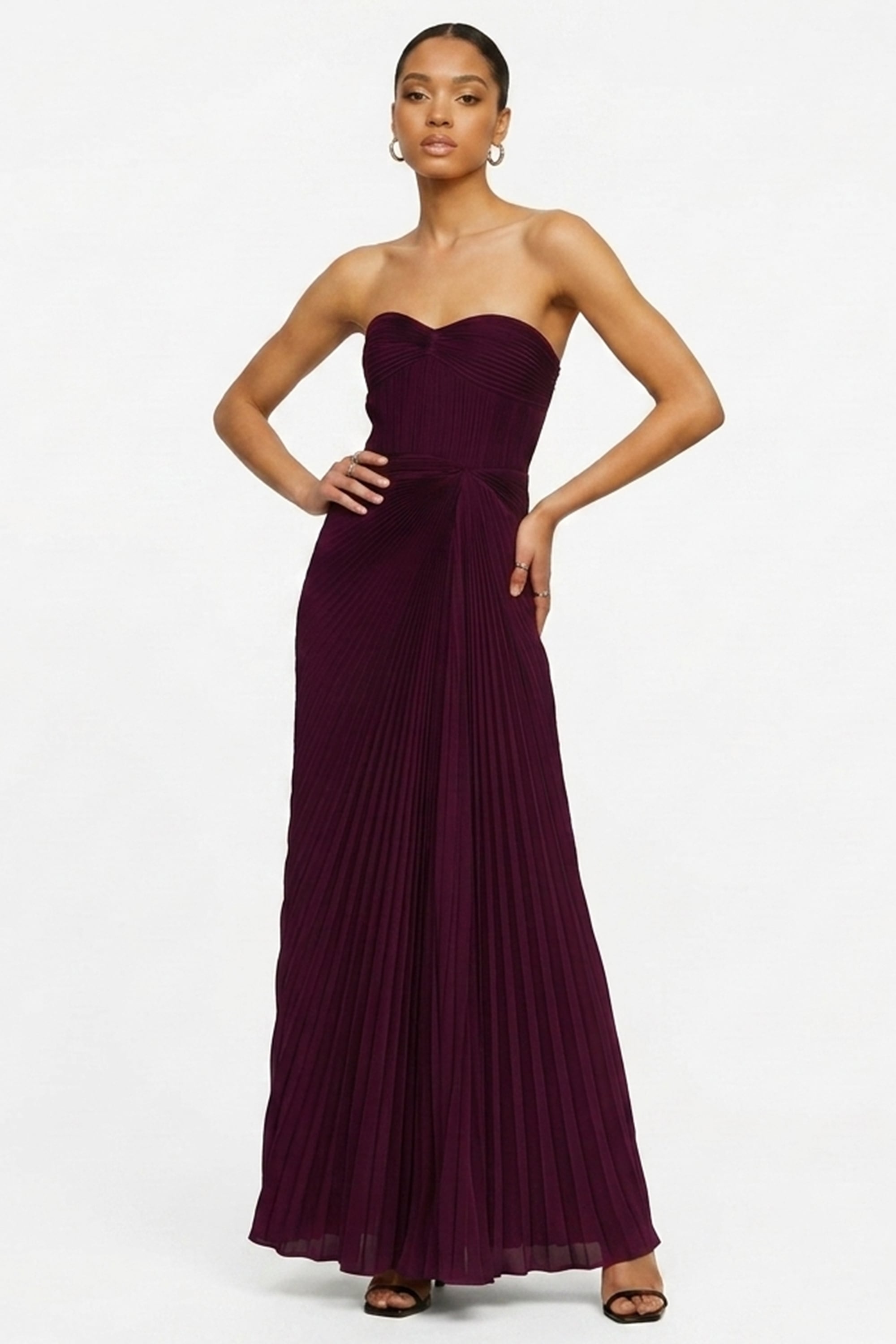 Divina Pleated Strapless Gown | JewelClues #color_wine