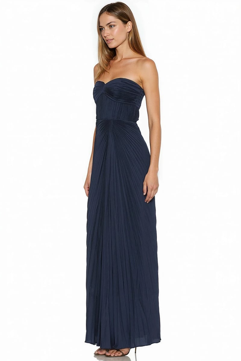 Divina Pleated Strapless Gown | Jewelclues #color_navy blue