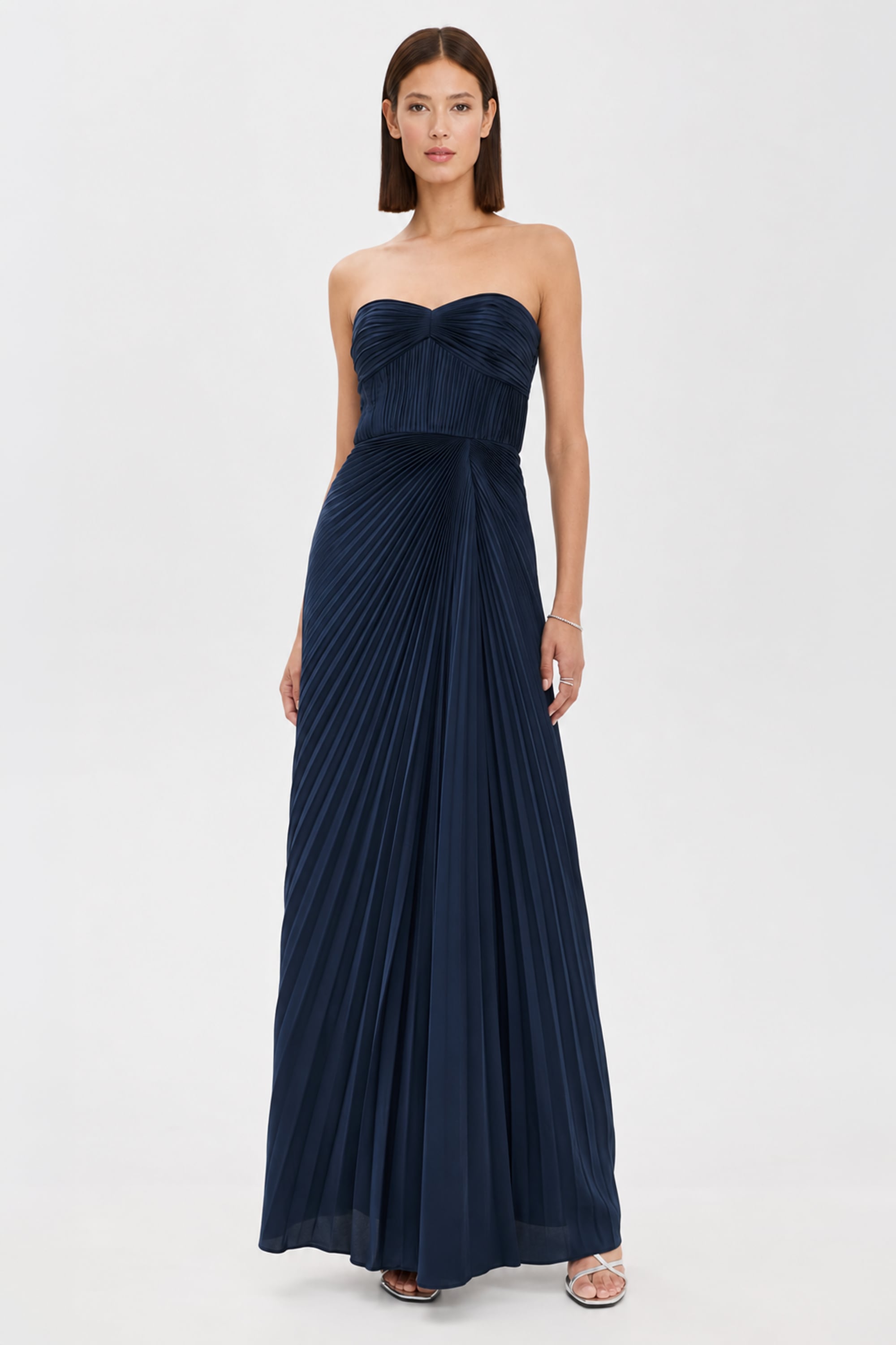 Divina Pleated Strapless Gown | JewelClues #color_navy blue