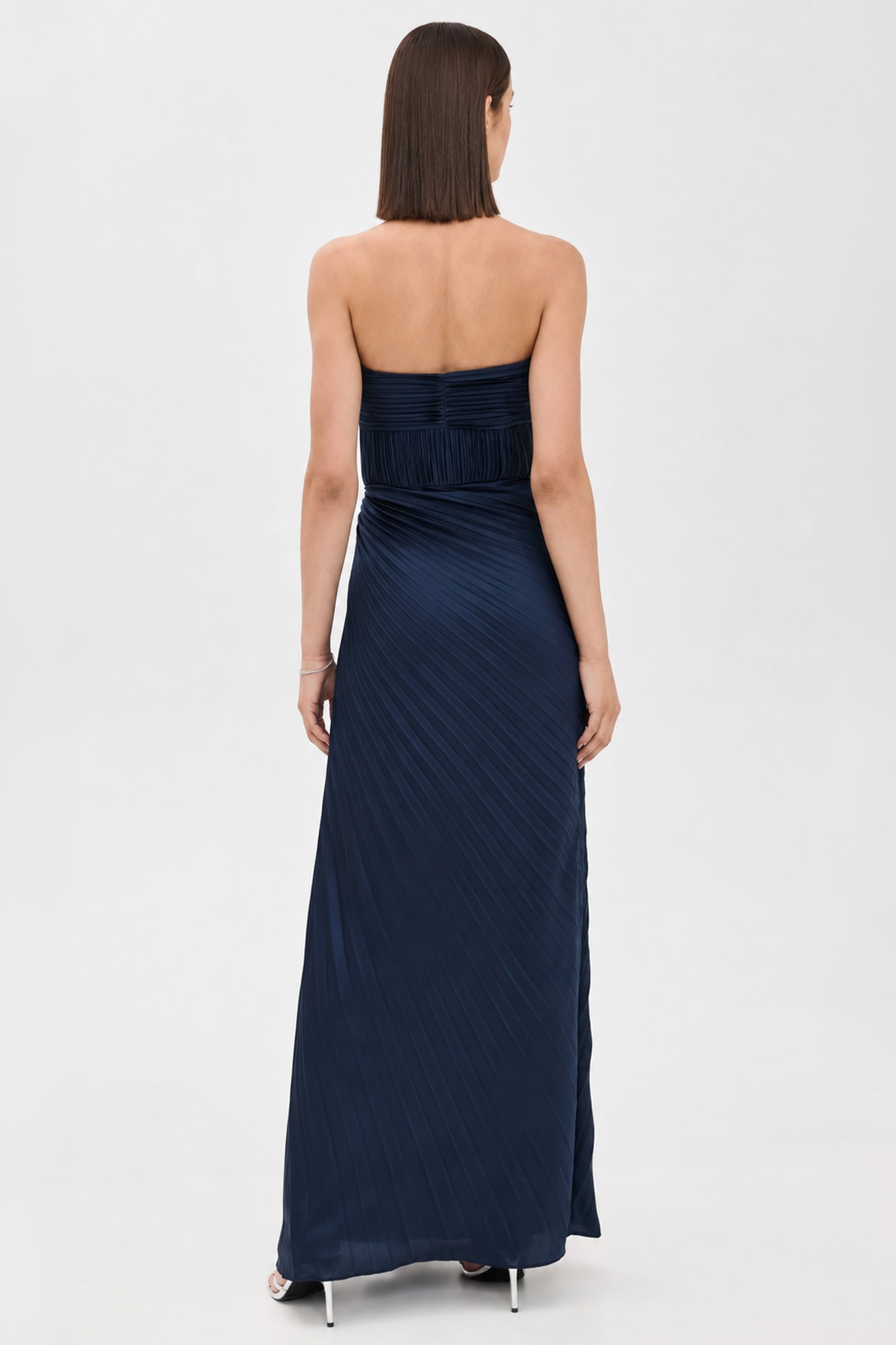Divina Pleated Strapless Gown | JewelClues #color_navy blue