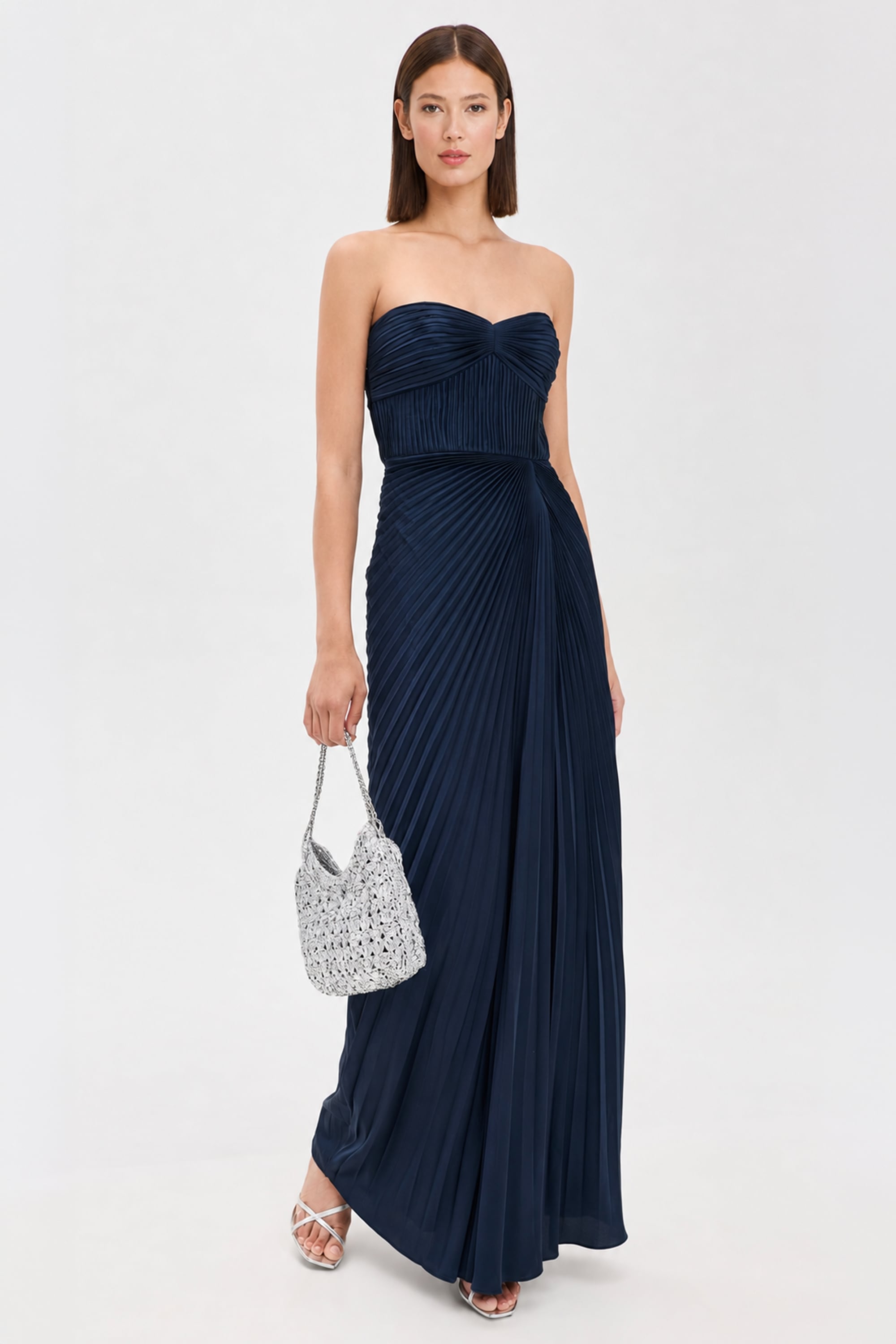 Divina Pleated Strapless Gown | JewelClues #color_navy blue
