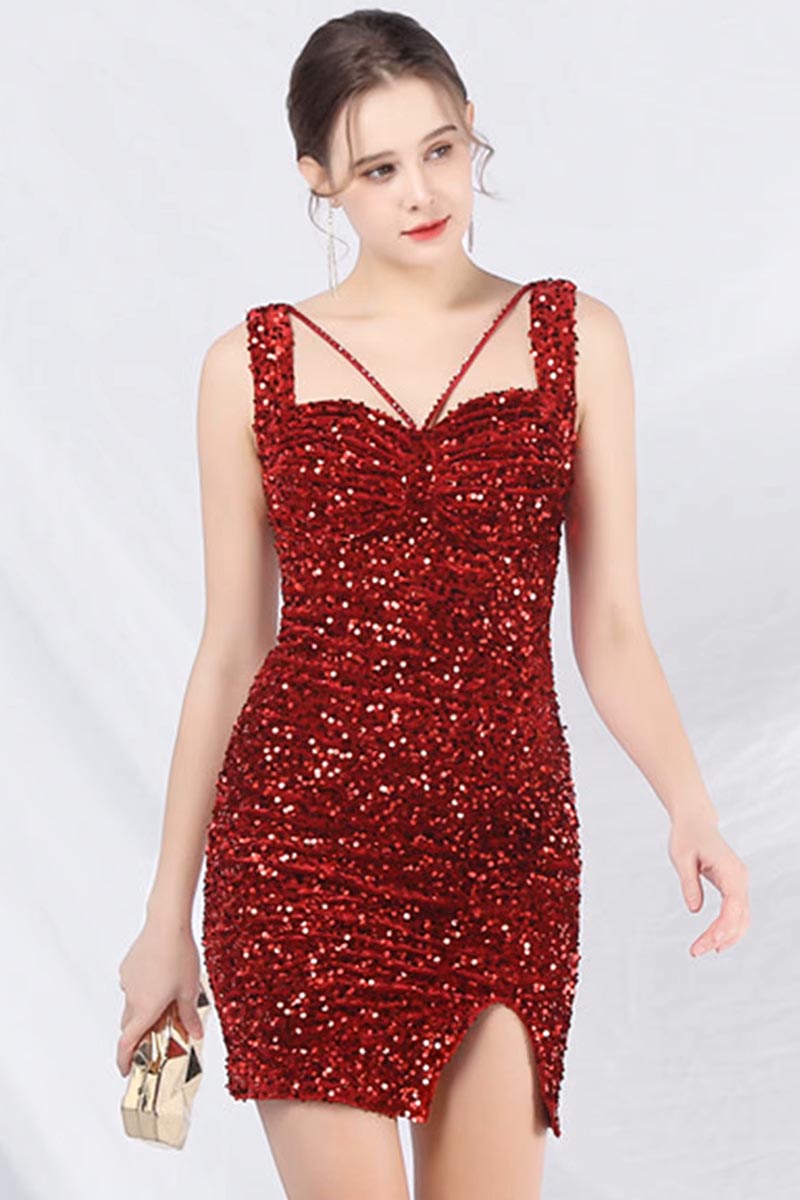 Divine Dazzle Sequin A-line Mini Dress | Jewelclues #color_wine