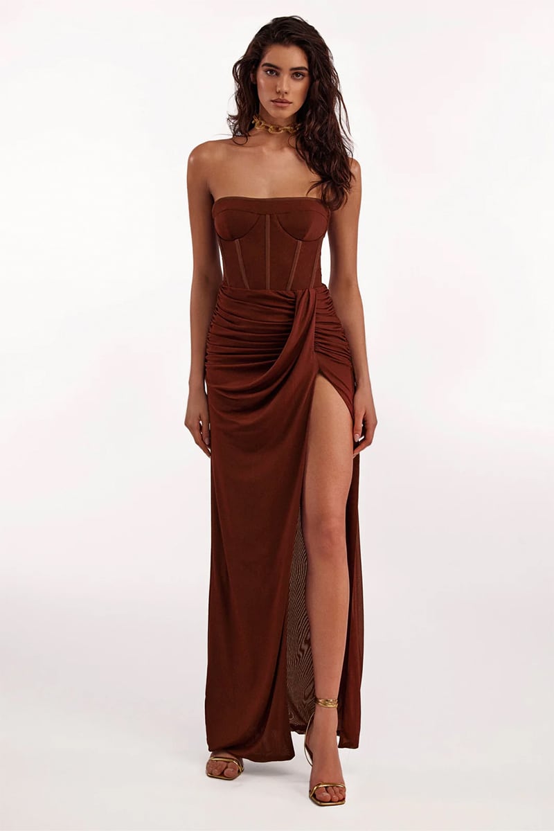 Dream Bodycon Strapless Maxi Dress | Jewelclues #color_chocolate