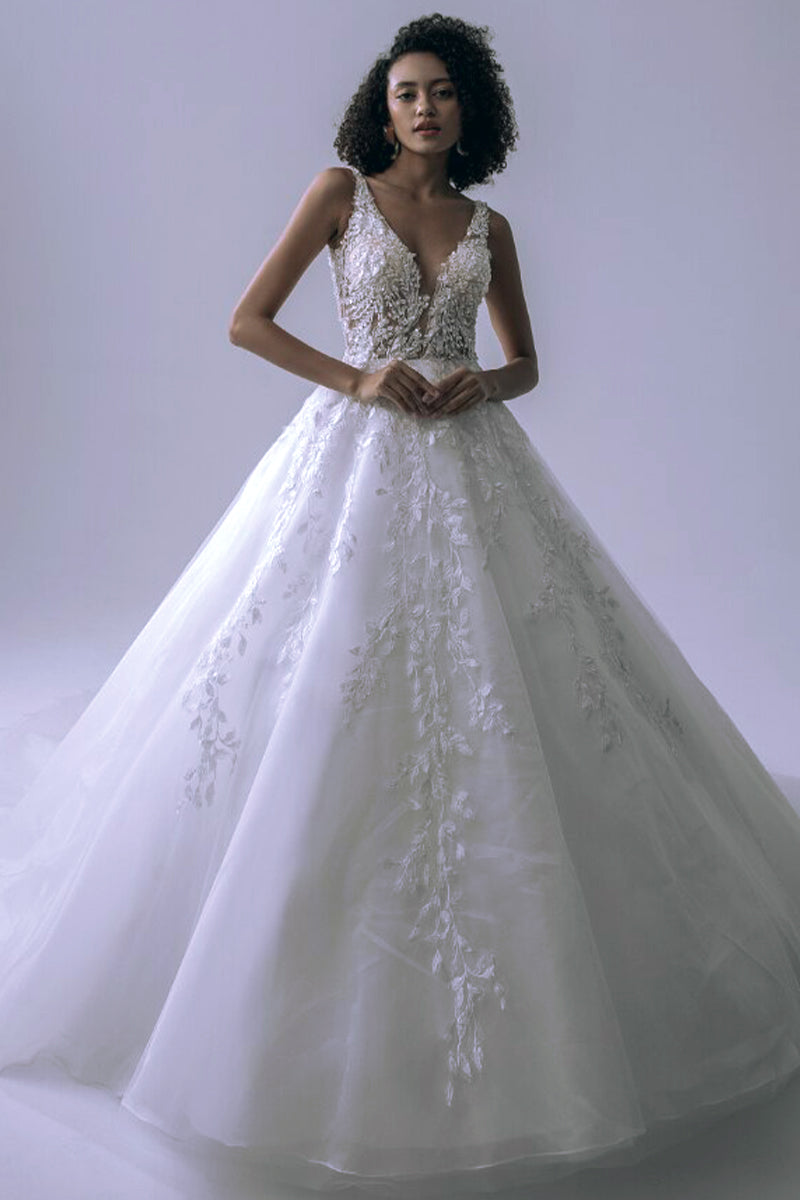 Dream Lace Applique Tulle A-Line Wedding Dress | Jewelclues #color_white