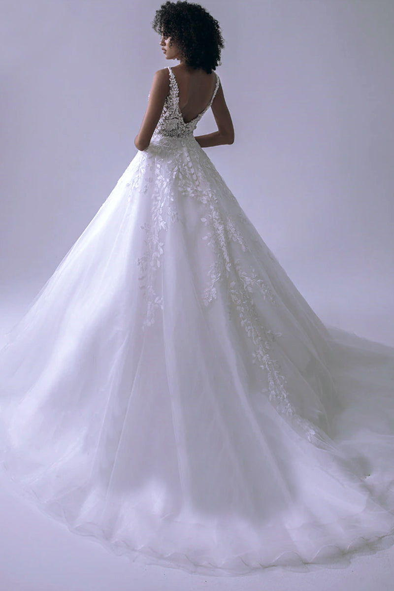 Dream Lace Applique Tulle A-Line Wedding Dress | Jewelclues #color_white