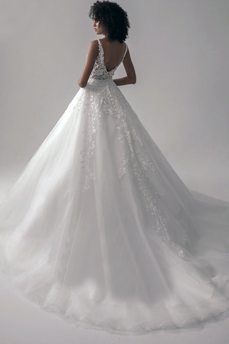 Dream Lace Applique Tulle A-Line Wedding Dress | Jewelclues #color_ivory