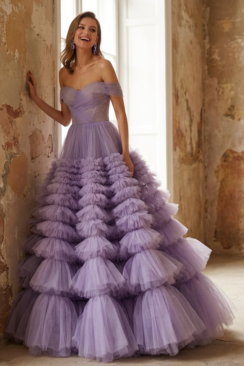 Duchess Off-The-Shoulder Tulle Ball Gown | Jewelclues