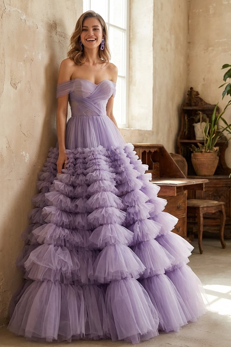 Duchess Off-The-Shoulder Tulle Ball Gown | Jewelclues