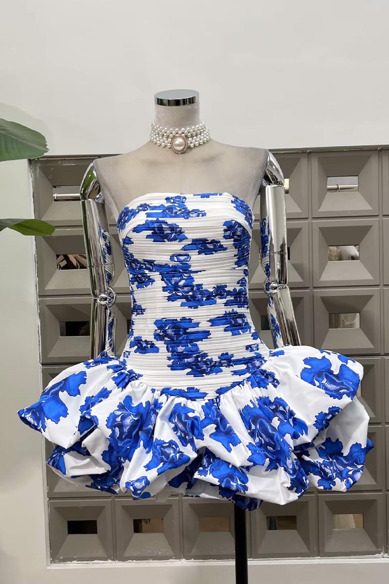 Effortless Charm Floral Strapless Mini Dress | Jewelclues #color_blue