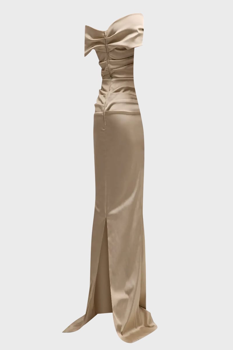 Elara Off-Shoulder Satin Gown | Jewelclues