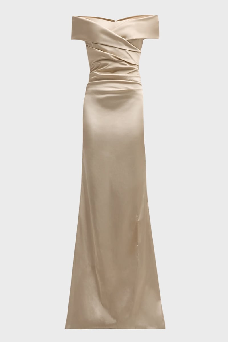 Elara Off-Shoulder Satin Gown | Jewelclues