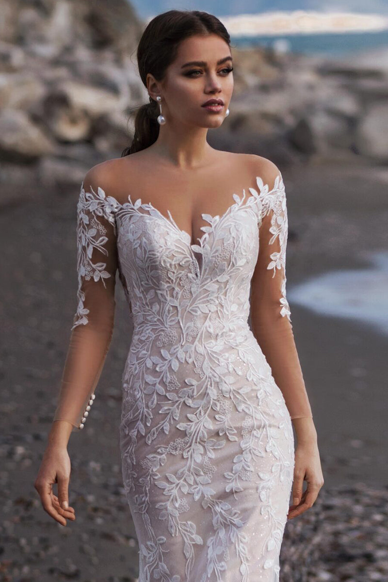 Elena Lace Applique Mermaid Wedding Dress | Jewelclues