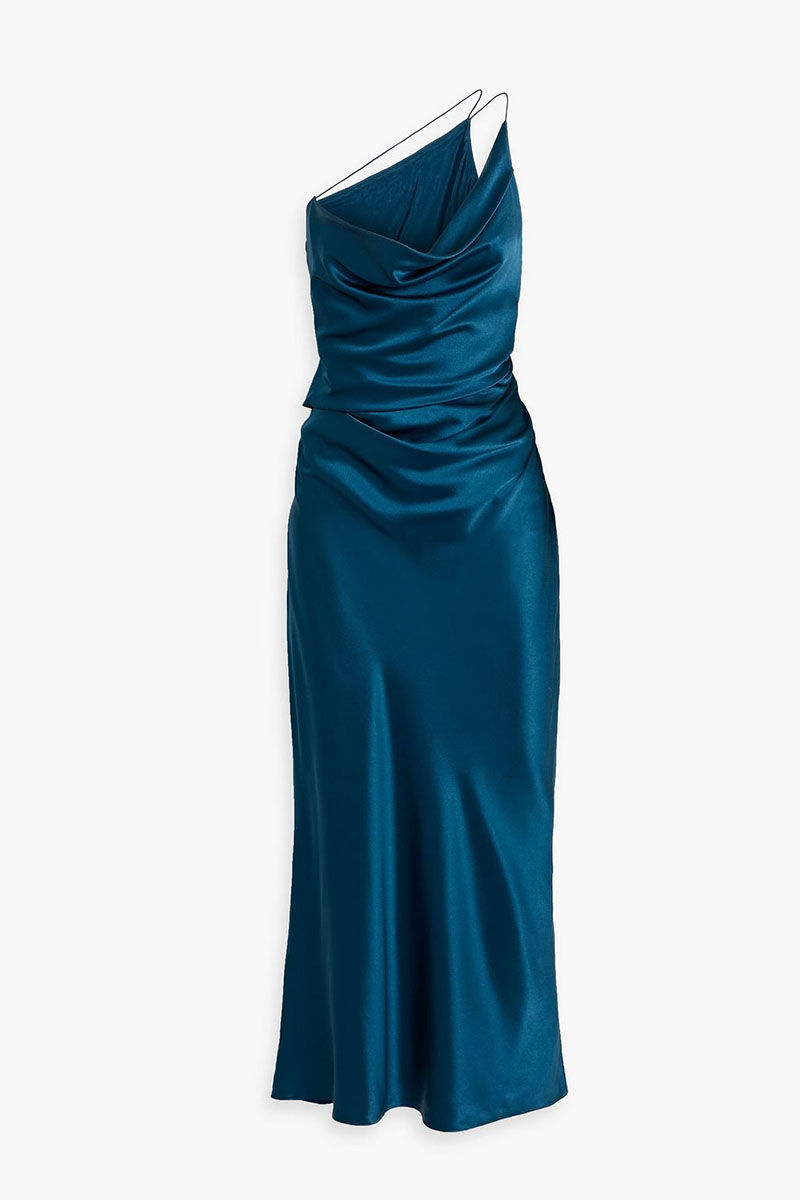 Elina Asymmetric Satin Midi Dress | JewelClues