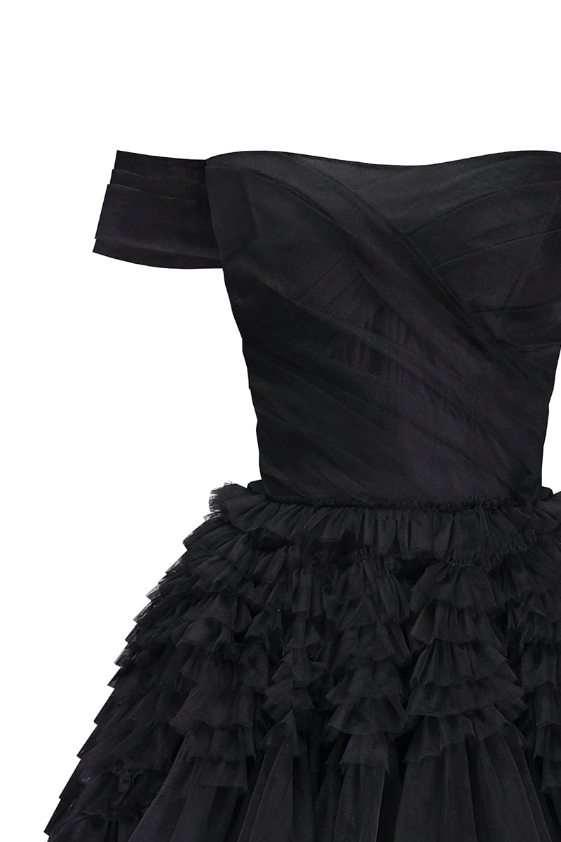 Elodie Frill-Layered Ball Gown | Jewelclues | #color_black