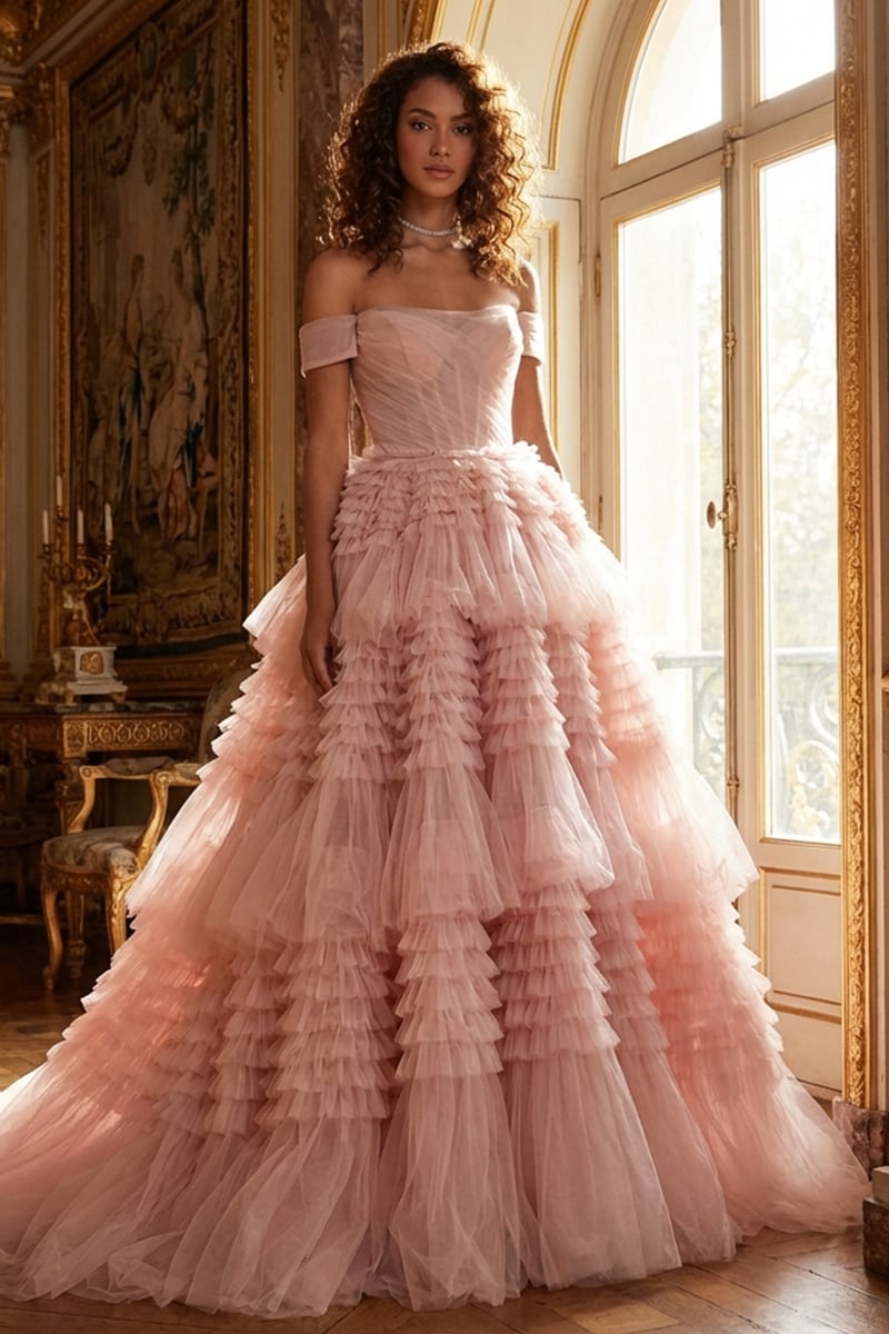Elodie Frill-Layered Ball Gown | Jewelclues | #color_blush