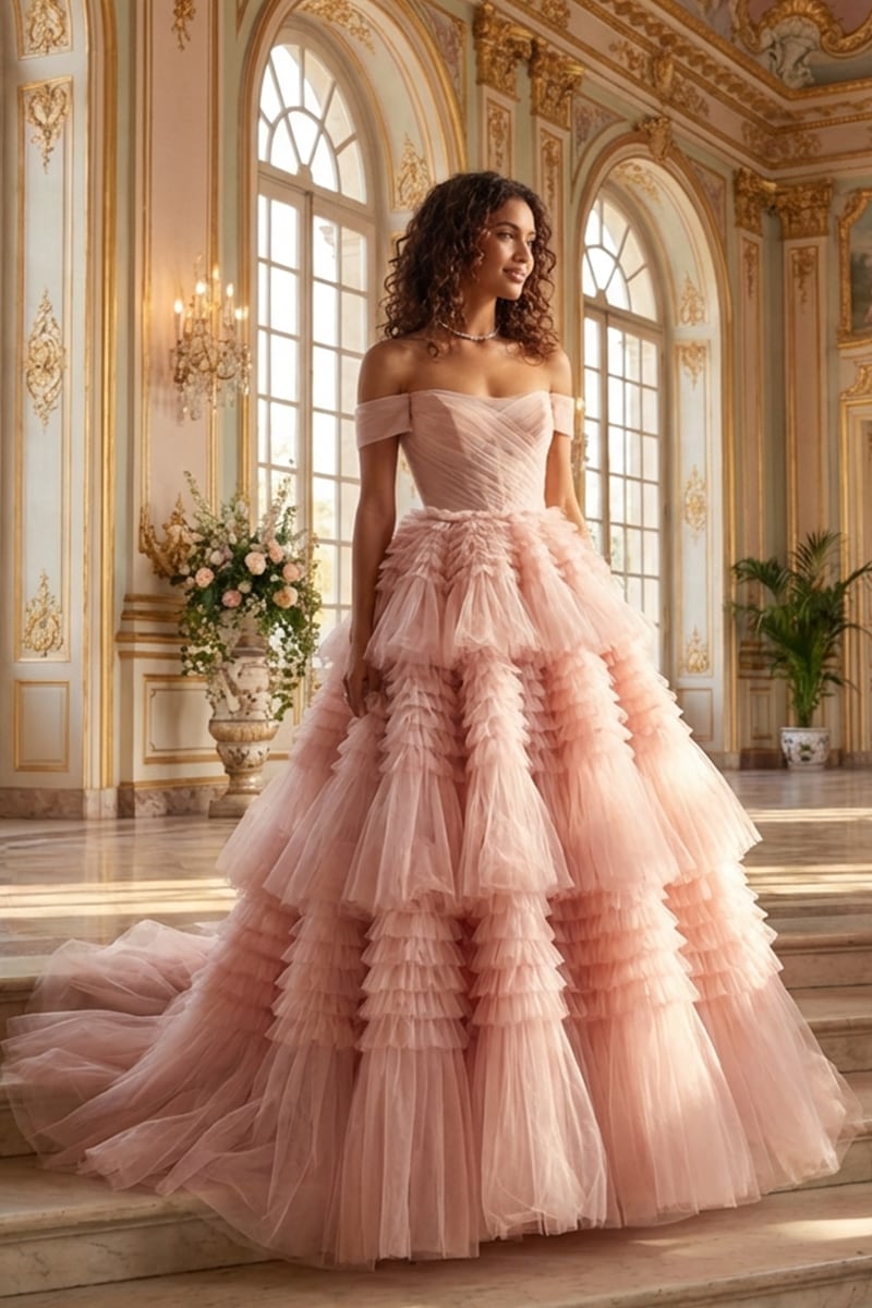 Elodie Frill-Layered Ball Gown | Jewelclues | #color_blush