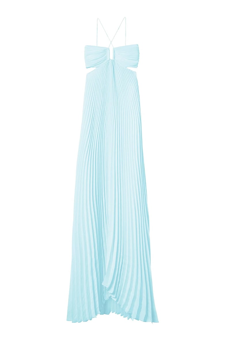 Elvira Pleated Satin Halter Maxi Dress | JewelClues #color_sky blue