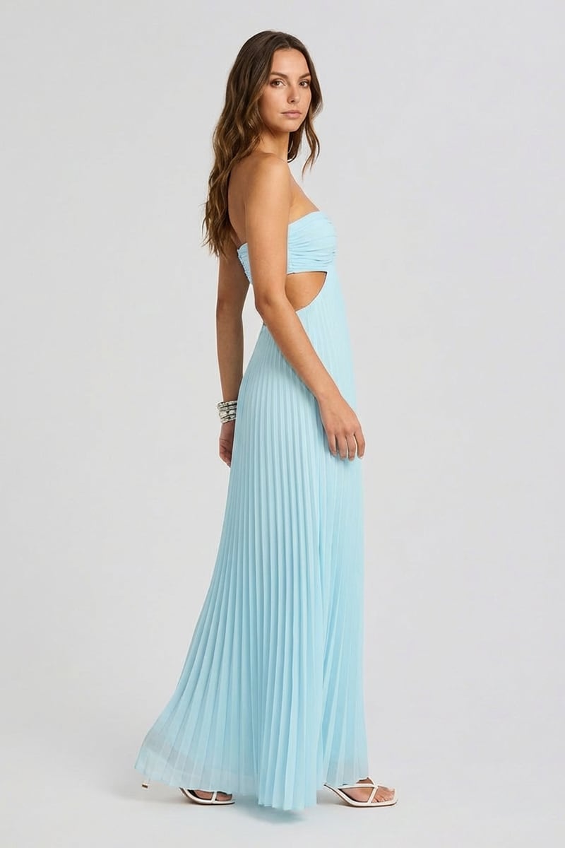 Elvira Pleated Satin Halter Maxi Dress | JewelClues #color_sky blue