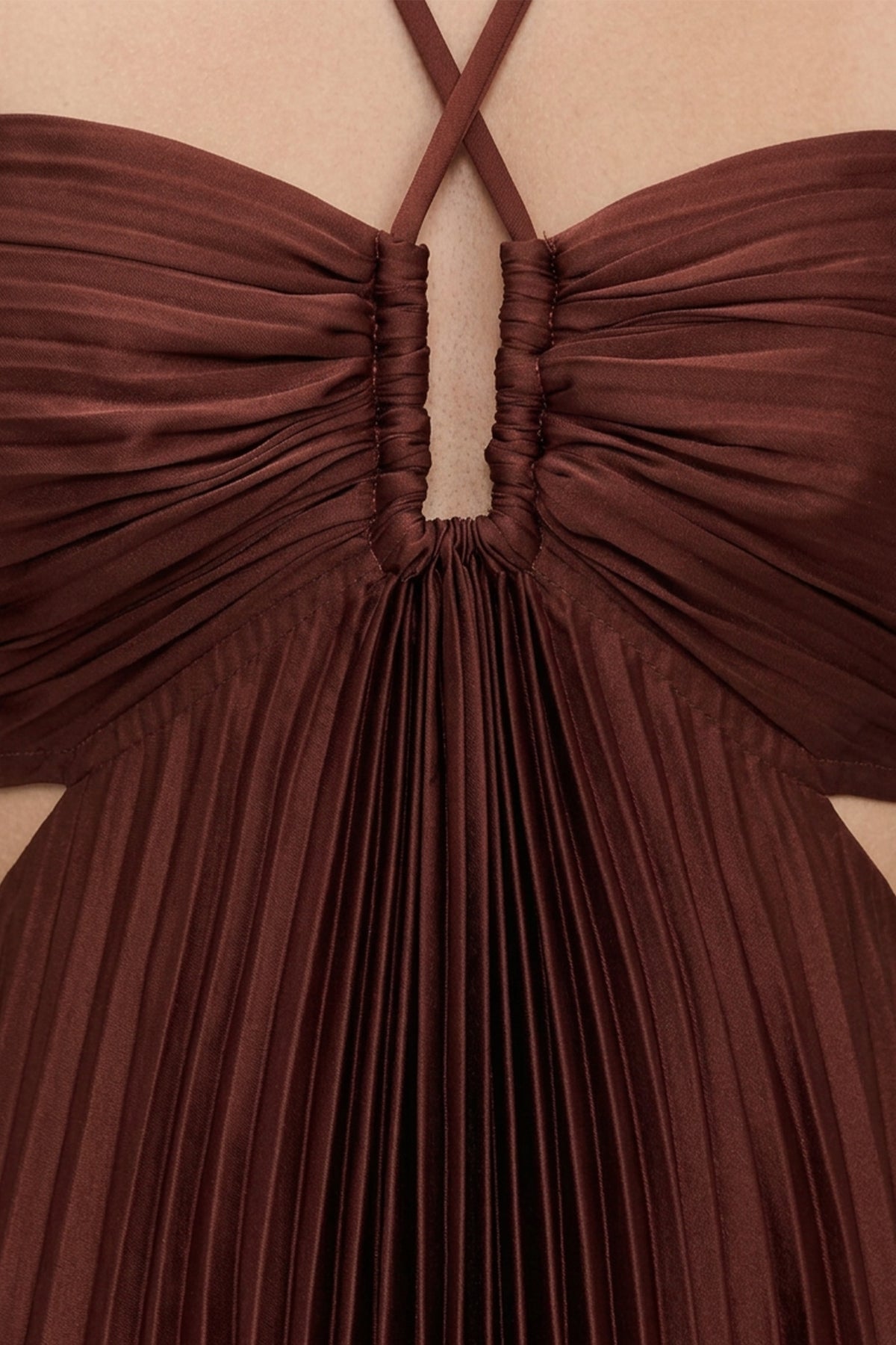 Elvira Pleated Satin Halter Maxi Dress | JewelClues #color_rust