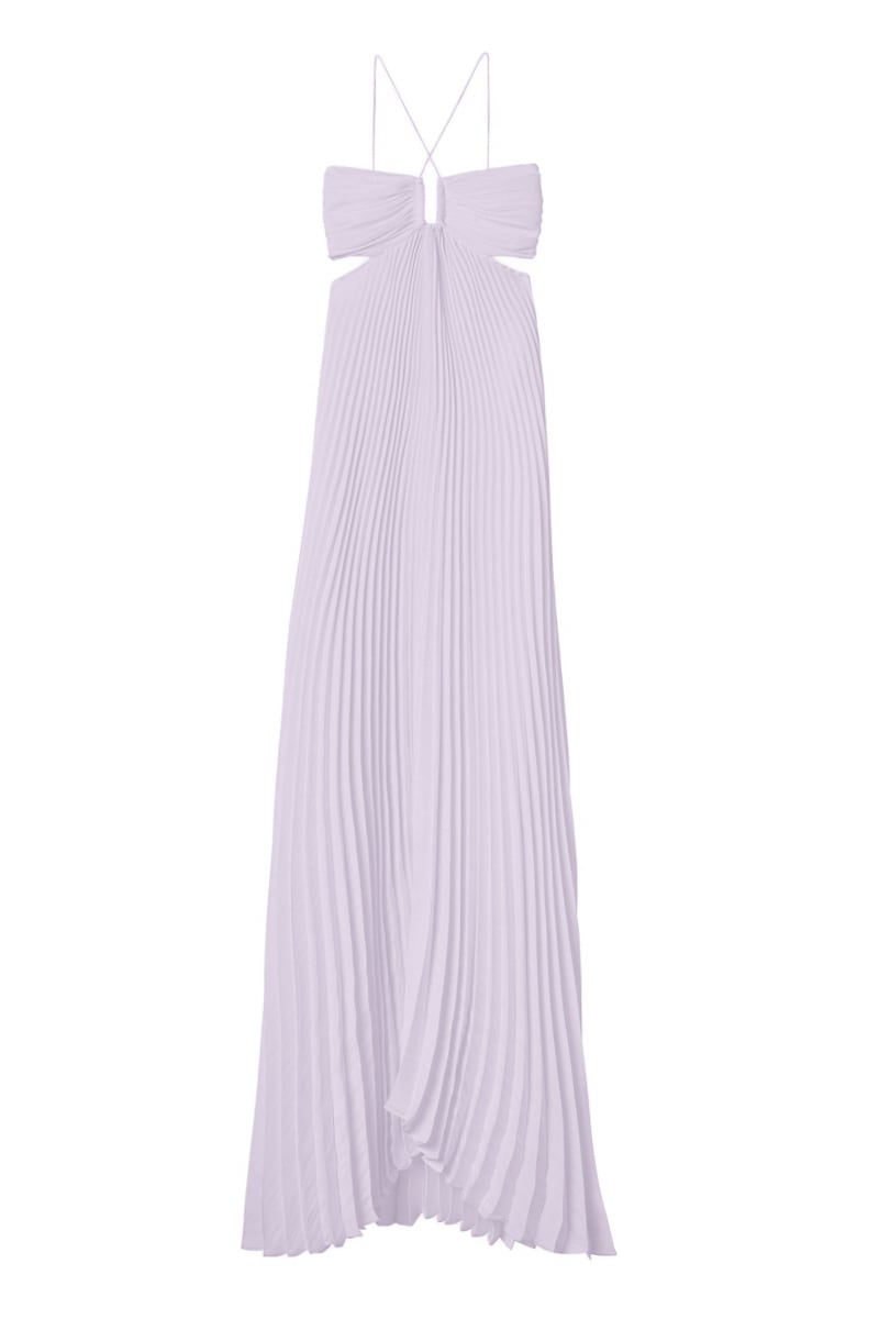 Elvira Pleated Satin Halter Maxi Dress | JewelClues #color_lilac