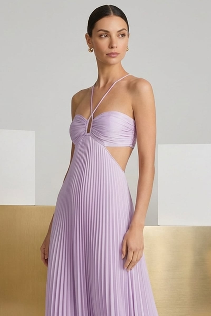 Elvira Pleated Satin Halter Maxi Dress | JewelClues #color_lilac