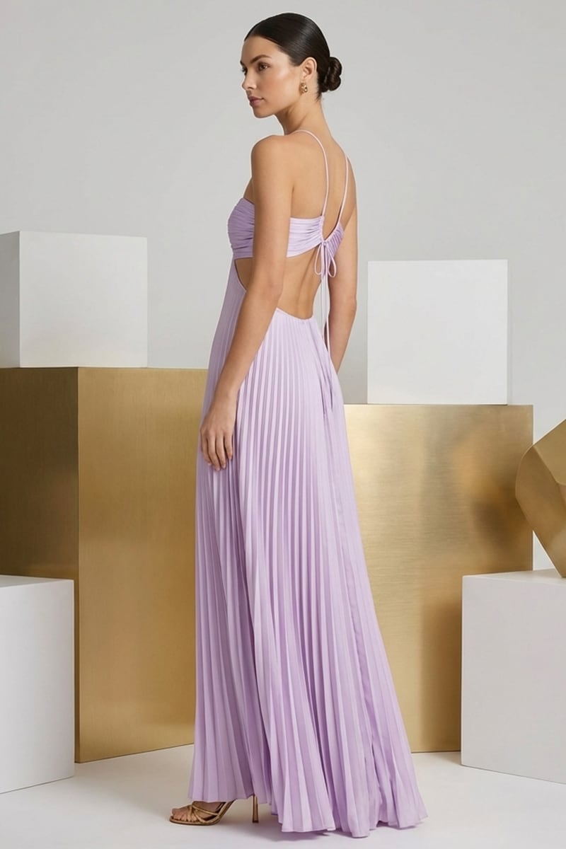 Elvira Pleated Satin Halter Maxi Dress | JewelClues #color_lilac