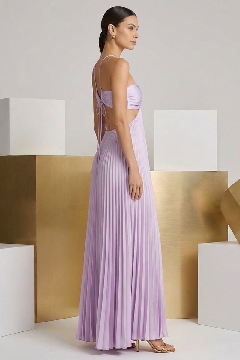 Elvira Pleated Satin Halter Maxi Dress | JewelClues #color_lilac