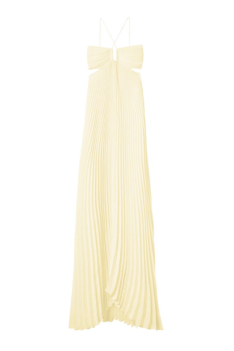 Elvira Pleated Satin Halter Maxi Dress | Jewelclues #color_cream
