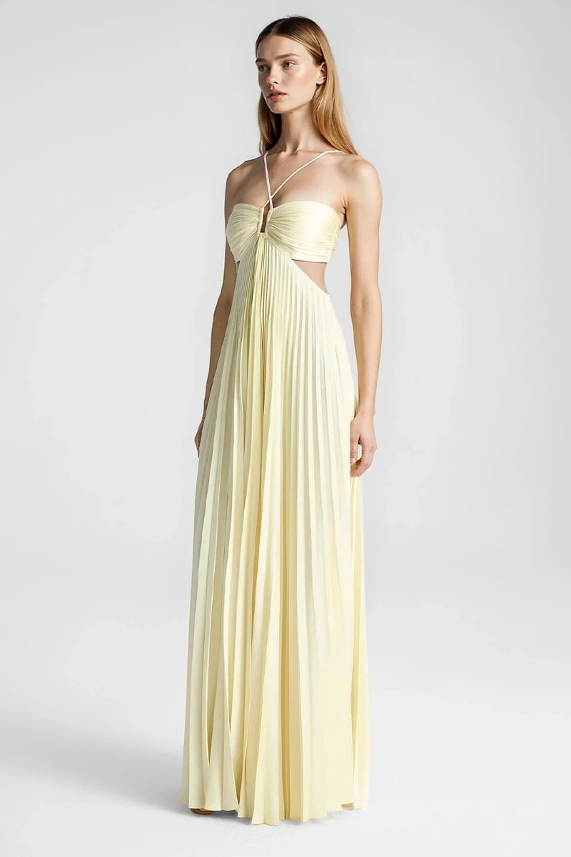 Elvira Pleated Satin Halter Maxi Dress | Jewelclues #color_cream