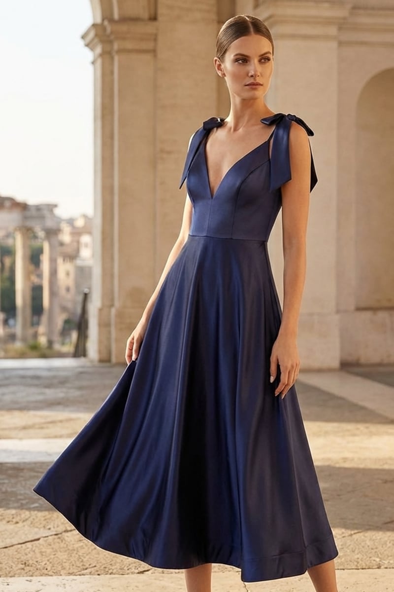 Esme Satin Midi Dress | Jewelclues #color_navy blue