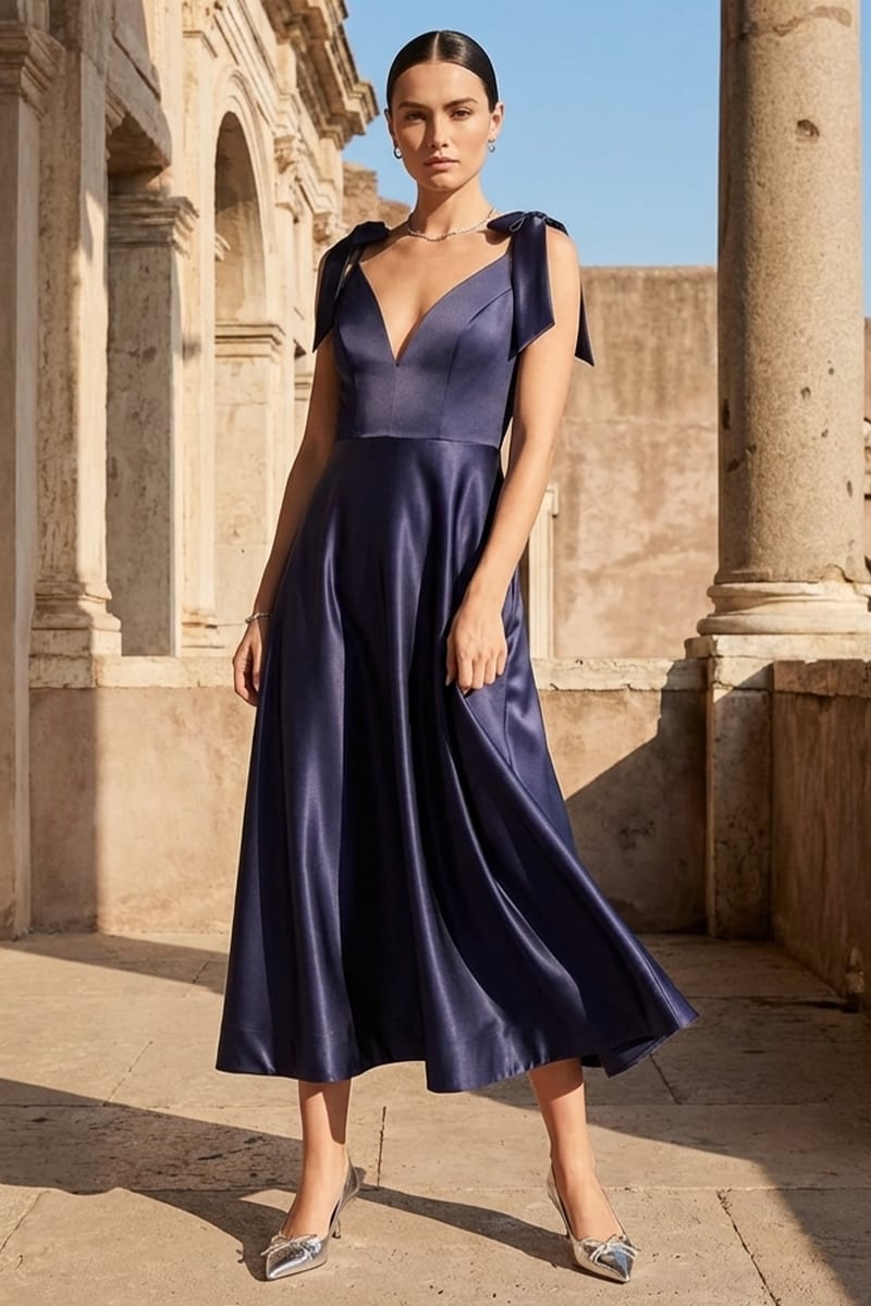 Esme Satin Midi Dress | Jewelclues #color_navy blue