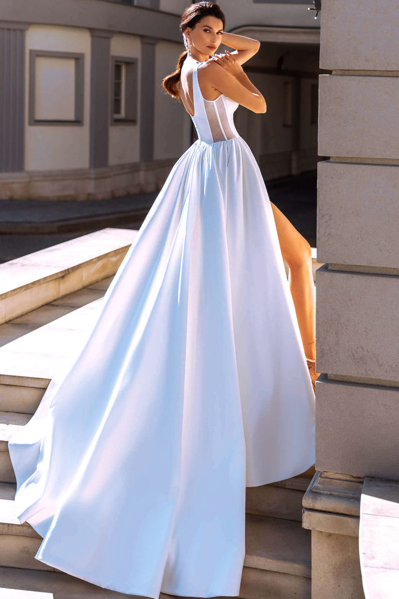 Eternity Satin A-Line Wedding Dress | Jewelclues | #color_white