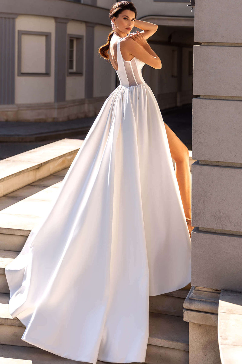 Eternity Satin A-Line Wedding Dress | Jewelclues | #color_ivory