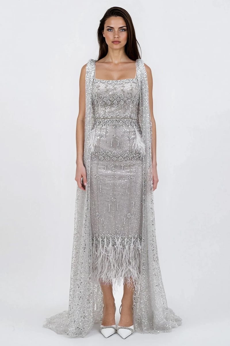 Evangeline Crystal Beaded Couture Gown | Jewelclues