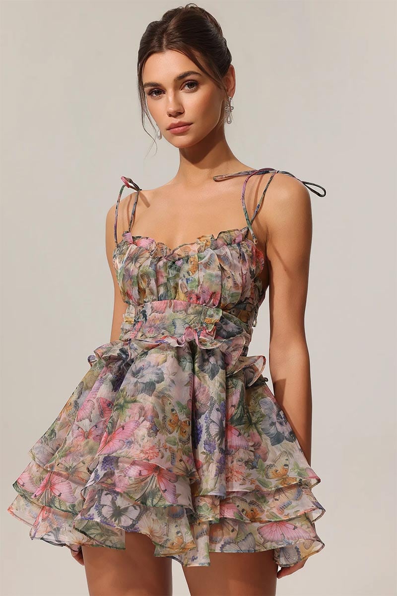 Evelina Floral Print Mini Dress | Jewelclues