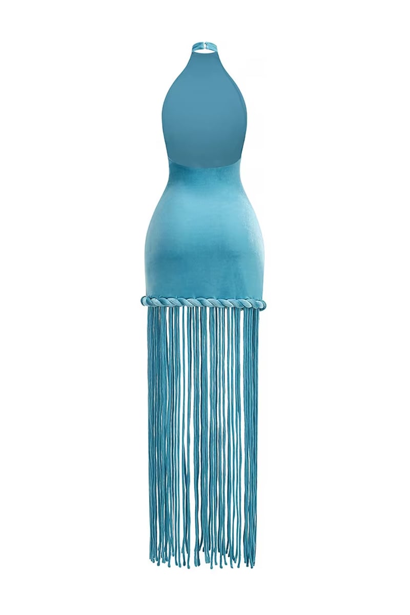 Evening Charm Fringe Velvet Maxi Dress | Jewelclues