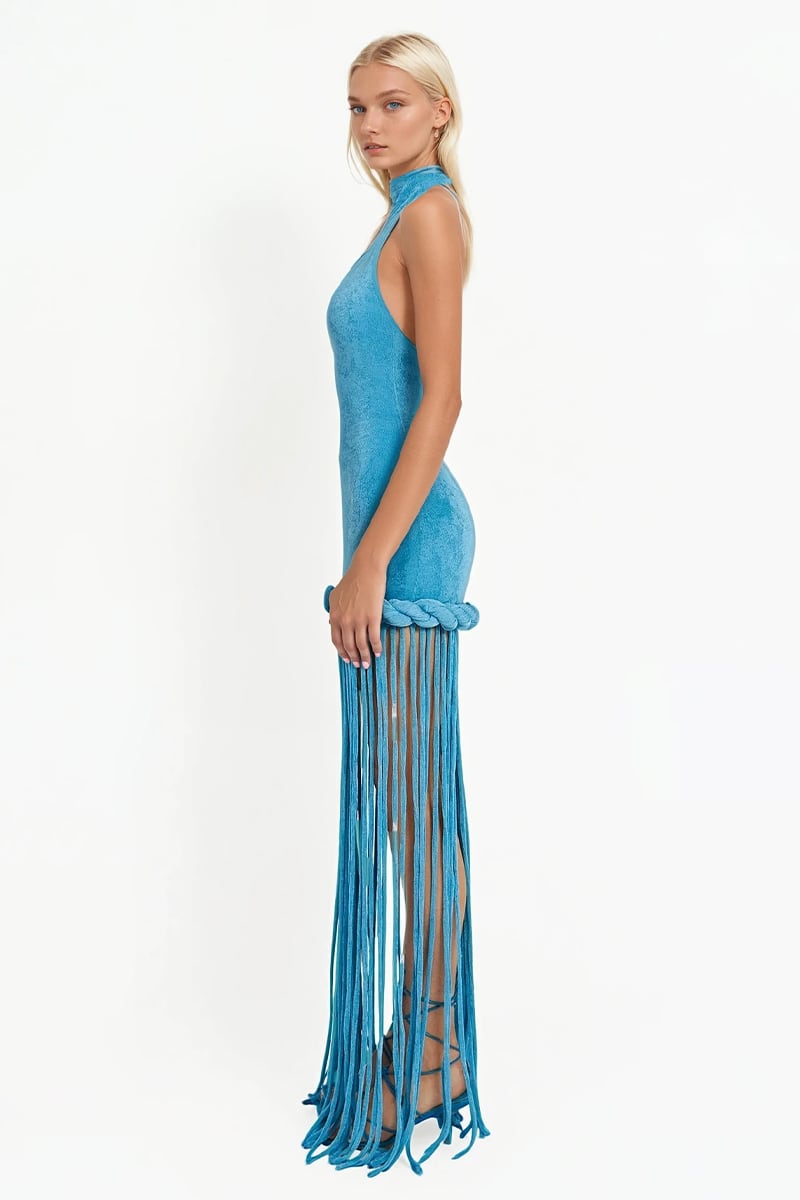 Evening Charm Fringe Velvet Maxi Dress | Jewelclues