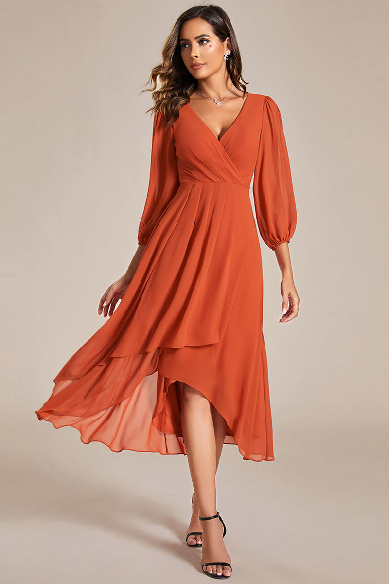 Evening Elegance Chiffon Midi Dress | Jewelclues | #color_ burnt orange